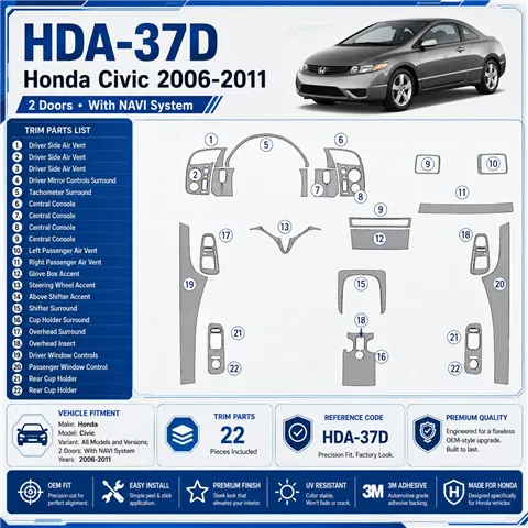 Honda Civic 2006-2011 2 portes, avec navigation system kit décoration intérieure tableau de bord