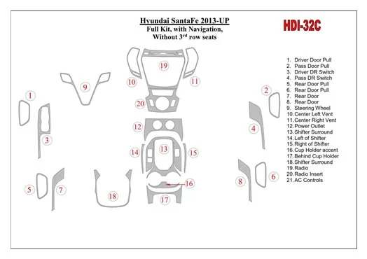 Hyundai Santa Fe 2013-UP Full Set, With NAVI, Without 3 row seats Decor de carlinga su interior