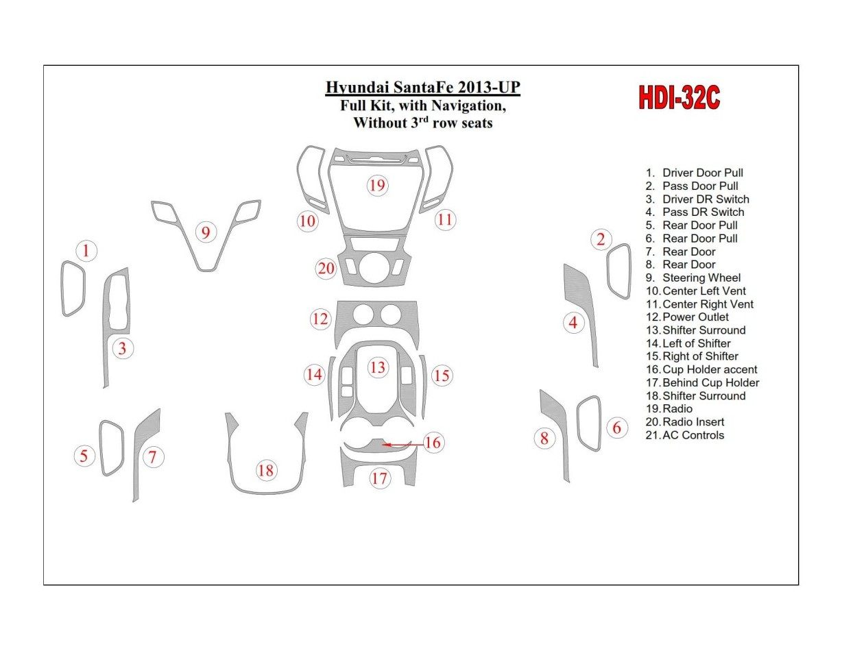 Hyundai Santa Fe 2013-UP Voll Satz, With NAVI, Without 3 row seats BD innenausstattung armaturendekor cockpit dekor - 1- Cockpit