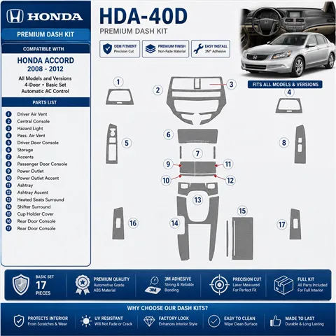 Honda Accord 2008-2012 4 Doors, Basic Set, Automatic AC Control interieur dashboard decoratieset dashboard decor
