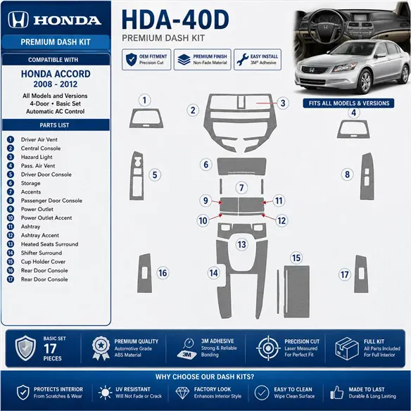 Honda Accord 2008-2012 3D Cockpit Dekor Interieurleisten Set Basic Set / as shown in product diagram-teilig