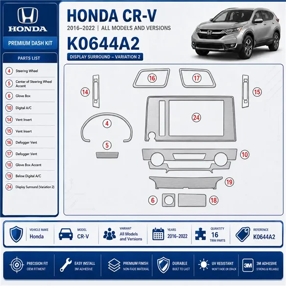 Honda CR-V 2016-2022 kit de molduras interiores para salpicadero 16 piezas