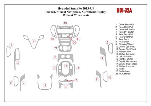 Hyundai Santa Fe 2013-UP Full Set, Without NAVI, Climate-Control Without Display, Without 3 row seats Cruscotto BD Rivestimenti 