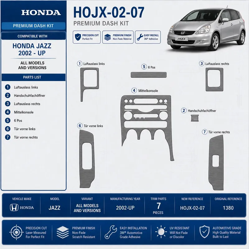 Honda Jazz 2002-heute 3D Cockpit Dekor Interieurleisten Set 7-teilig