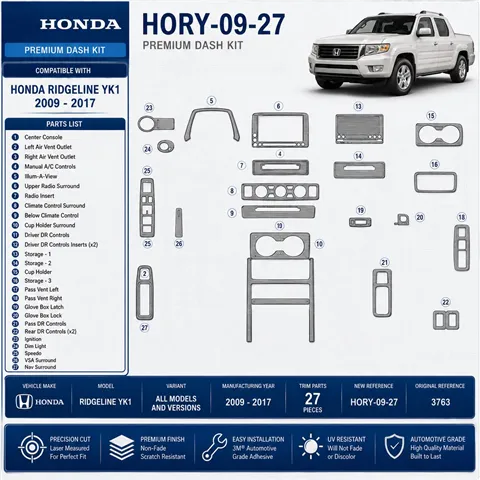 Honda Ridgeline YK1 2009-2017 interieur dashboard decoratieset dashboard decor 27 delen