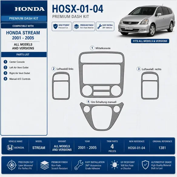 Honda Stream 2001-2005 3D interieur dashboard decoratieset dashboard decor 4-delen