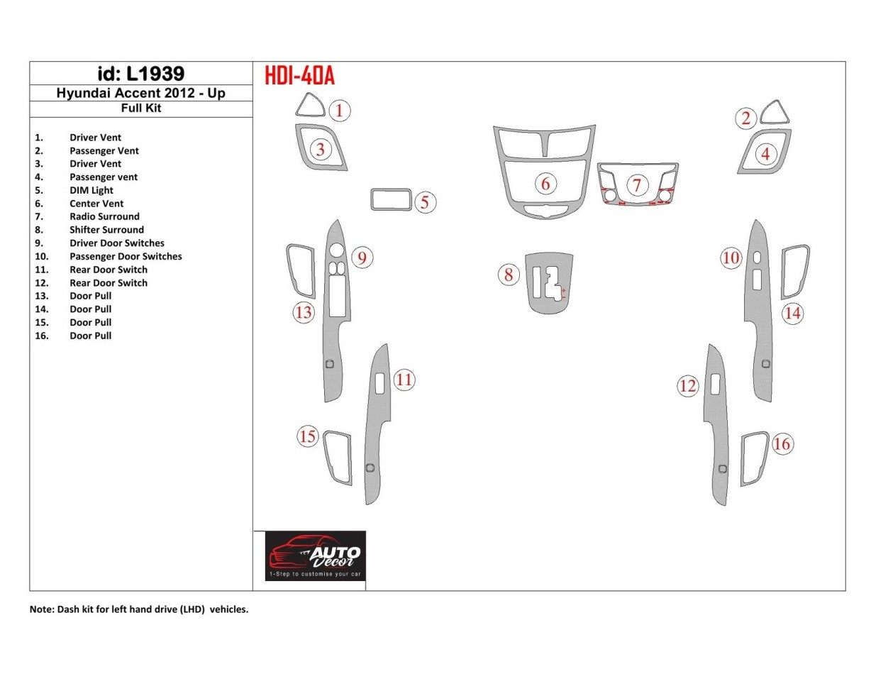 Hyundai Solaris 2012-UP Full Set Interior BD Dash Trim Kit