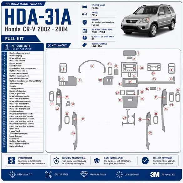Honda CR-V 2002-2004 Full Set, 30 delen set interieur dashboard decoratieset dashboard decor
