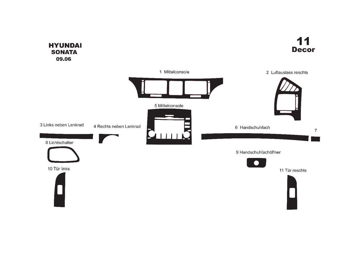 Hyundai Sonata 01.06-12.08 3M 3D Interior Dashboard Trim Kit Dash Trim Dekor 10-Parts