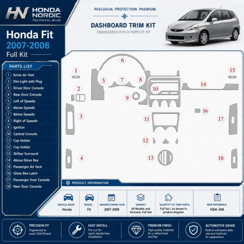 Honda Fit 2007-2008 juego completo kit de molduras interiores para salpicadero