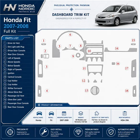Honda Fit 2007-2008 3D Cockpit Dekor Interieurleisten Set Full Set / as shown in product diagram-teilig
