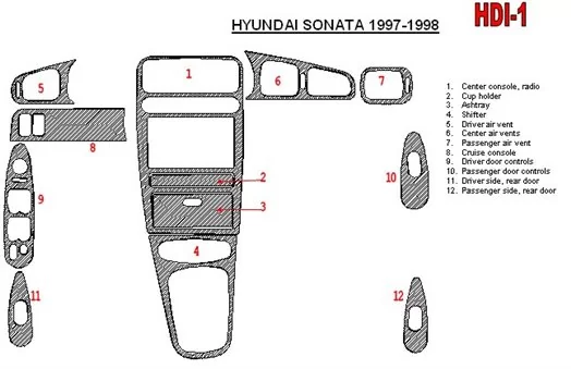 Hyundai Sonata 1997-1998 Voll Satz, 12 Parts set BD innenausstattung armaturendekor cockpit dekor - 1- Cockpit Dekor Innenraum