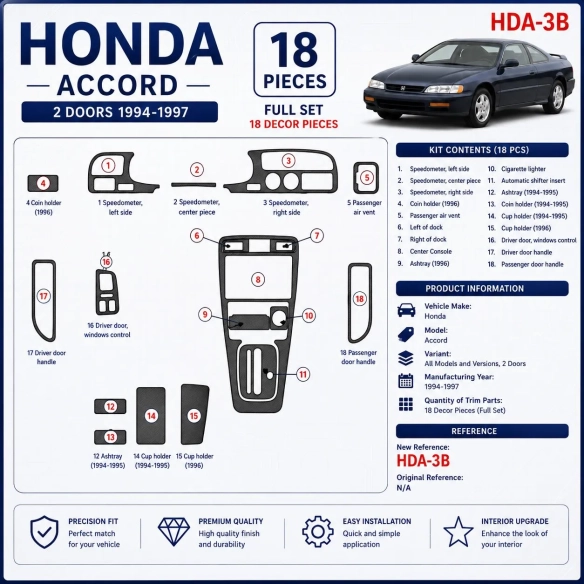 Honda Accord 1994-1997 3D Cockpit Dekor Interieurleisten Set 18-teilig
