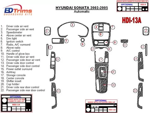 Hyundai Sonata 2002-2005 For Automatic Gear Decor de carlinga su interior