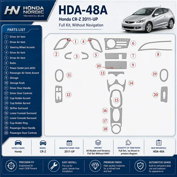 Honda CR-Z 2011-heden Full Set Without NAVI interieur dashboard decoratieset dashboard decor