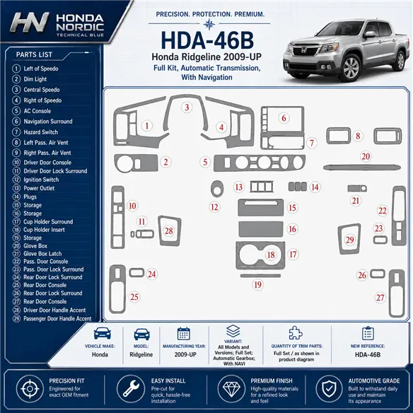 Honda Ridgeline 2009-Actualidad juego completo, Automatic Gear, con navegador kit de molduras interiores para salpicadero