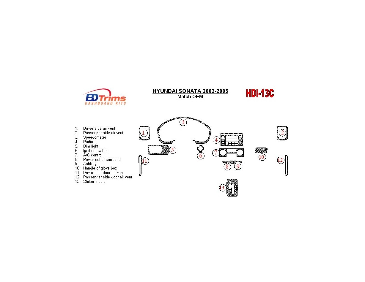 Hyundai Sonata 2002-2005 For cars With Factory Installed Wood Kit Interior BD Dash Trim Kit