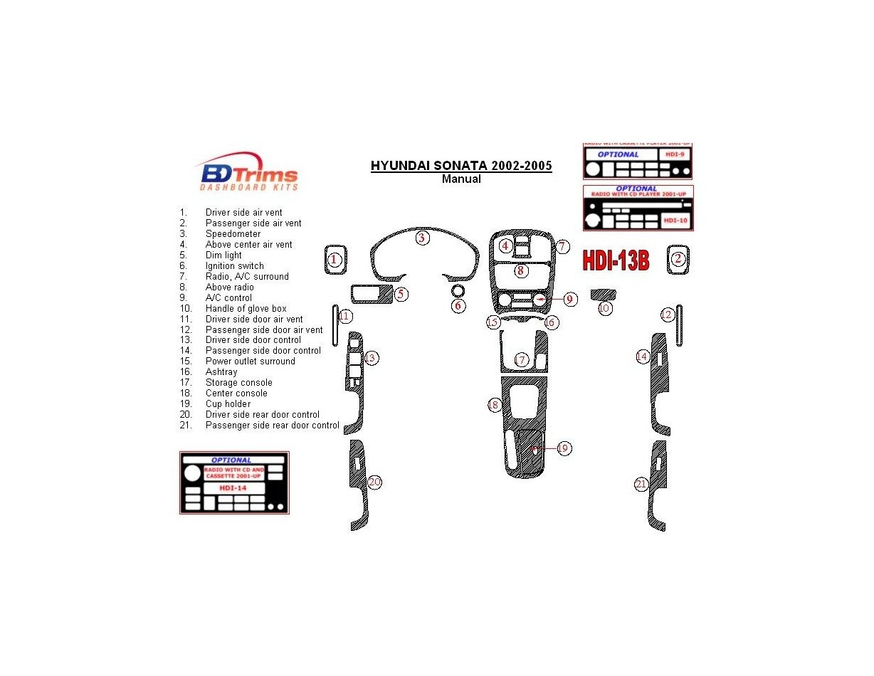 Hyundai Sonata 2002-2005 For Manual Gear Box BD Interieur Dashboard Bekleding Volhouder