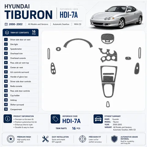 Hyundai Tiburon 2000-2002 boîte automatique, avec CD, 16 pièces kit décoration intérieure tableau de bord