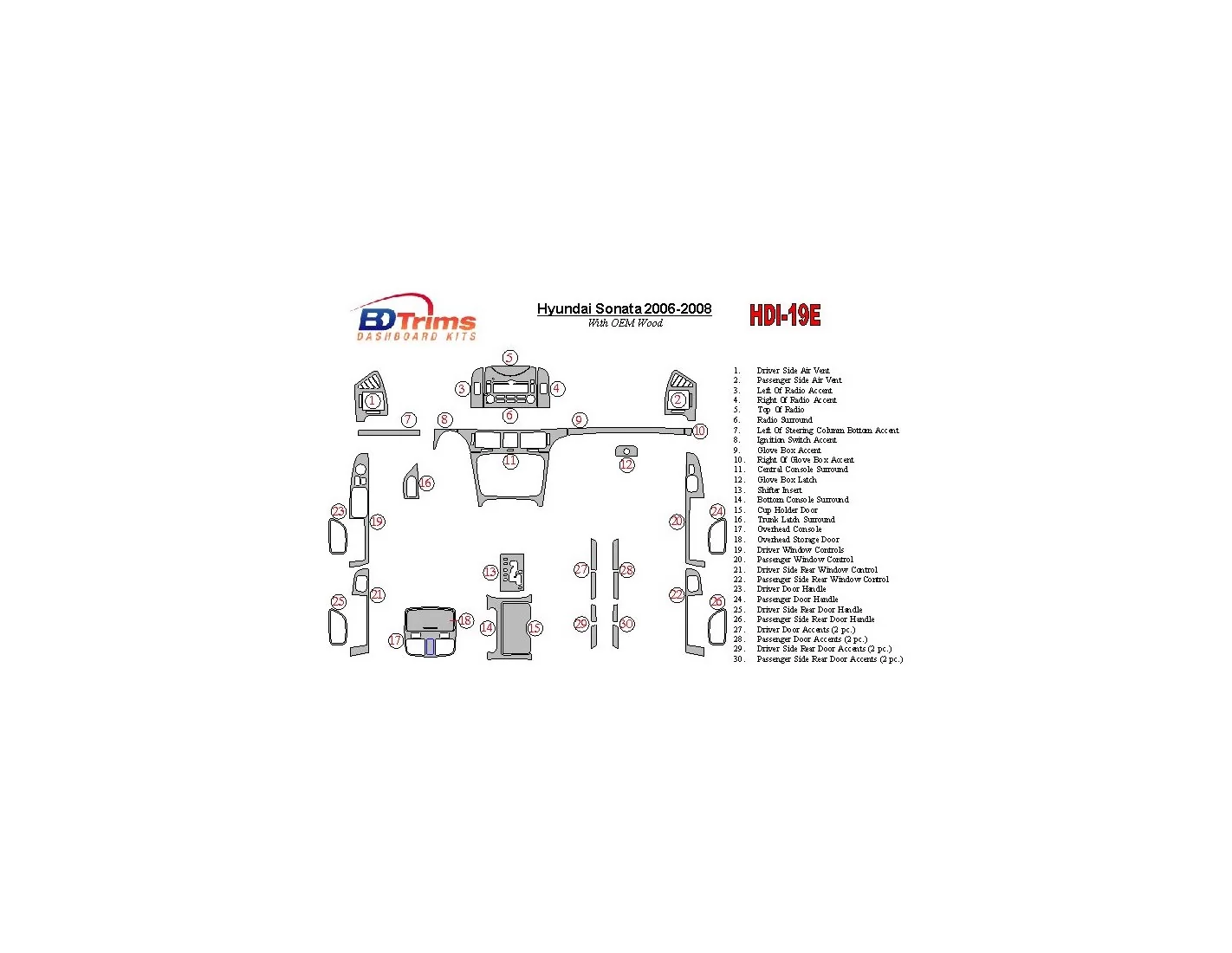 Hyundai Sonata 2006-UP With OEM Wood Kit Interior BD Dash Trim Kit