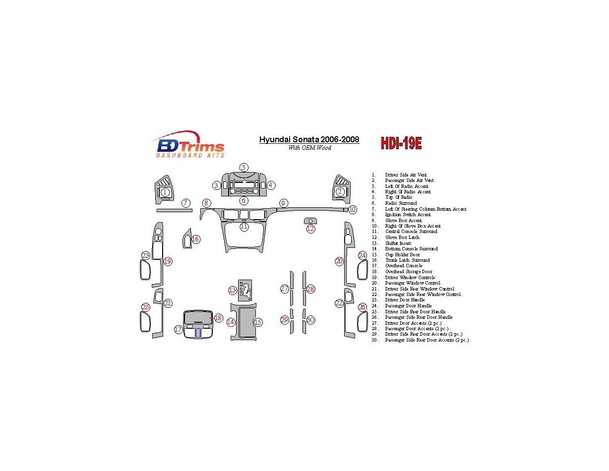 Hyundai Sonata 2006-UP With OEM Wood Kit Cruscotto BD Rivestimenti interni