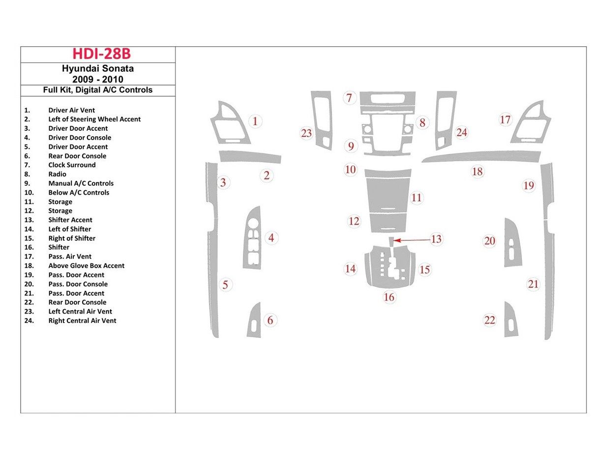 Hyundai Sonata 2009-2010 Full Set, Automatic A/C Control Decor de carlinga su interior
