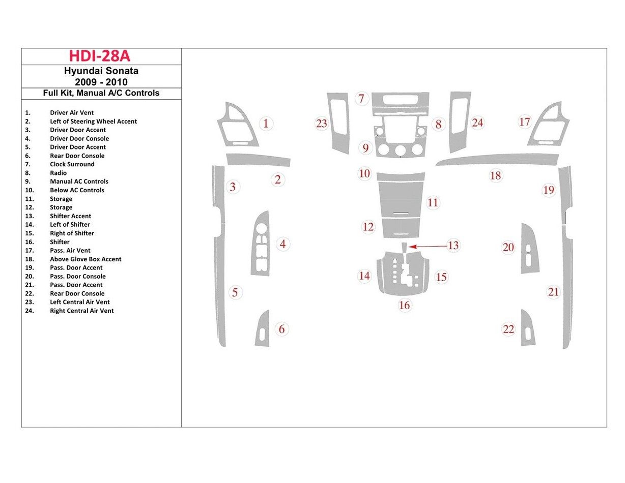 Hyundai Sonata 2009-2010 Full Set, Manual Gearbox A/C Control Interior BD Dash Trim Kit