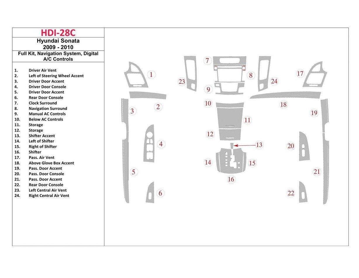 Hyundai Sonata 2009-2010 Full Set, With NAVI, Automatic AC Controls BD Interieur Dashboard Bekleding Volhouder