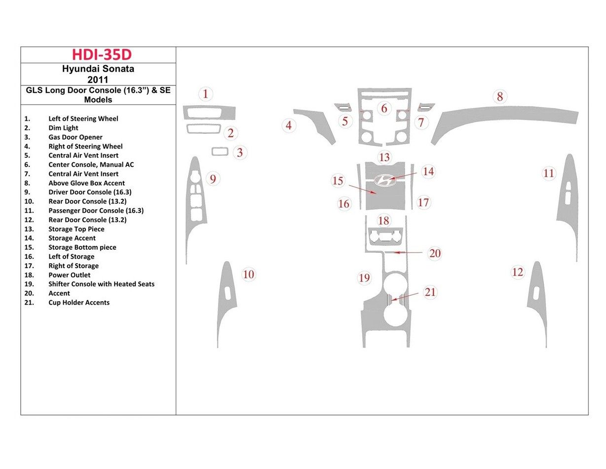 Hyundai Sonata 2011-UP GLS Model, Long Des portes Console (163 inches) & SE Models BD Kit la décoration du tableau de bord - 1 -