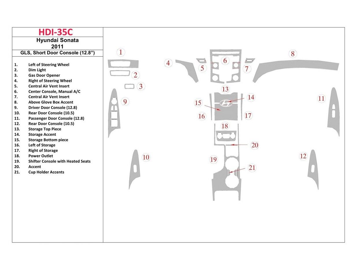 Hyundai Sonata 2011-UP GLS Model, Short Des portes Console (128 inches) BD Kit la décoration du tableau de bord - 1 - habillage 