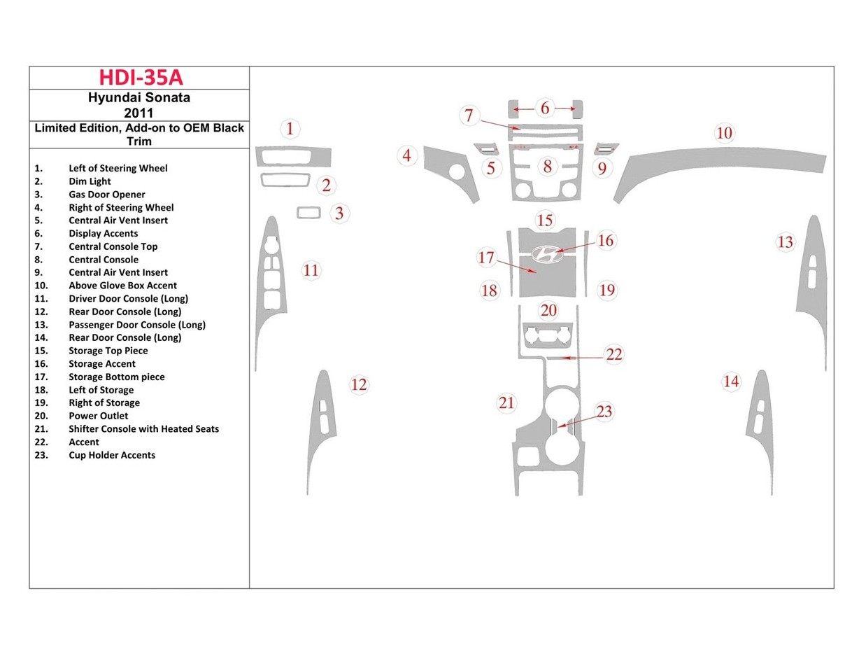 Hyundai Sonata 2011-UP Limited Edition, Add-On to OEM Black Trim BD innenausstattung armaturendekor cockpit dekor - 1- Cockpit D