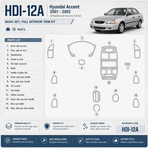 Hyundai Accent 2001-2002 3D Cockpit Dekor Interieurleisten Set 15-teilig
