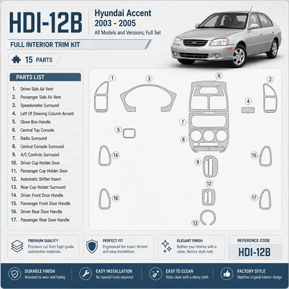 Hyundai Accent 2003-2005 3D Cockpit Dekor Interieurleisten Set 15-teilig