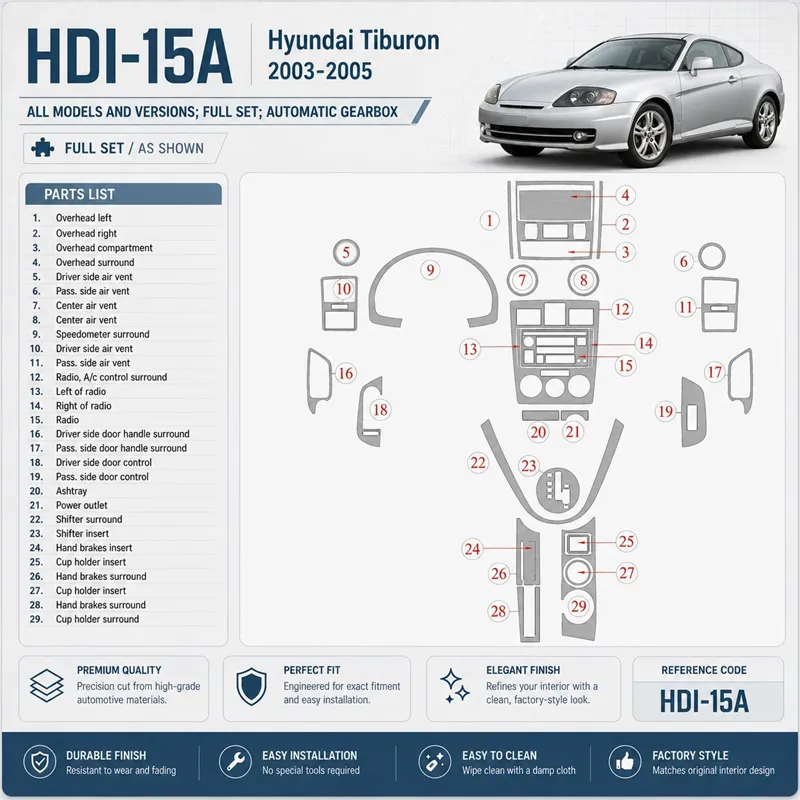 Hyundai Tiburon 2003-2005 kit complet, boîte automatique kit décoration intérieure tableau de bord