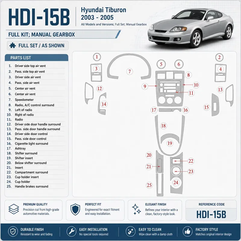 Hyundai Tiburon 2003-2005 kit complet, boîte manuelle kit décoration intérieure tableau de bord