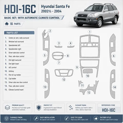 Hyundai Santa Fe 2002-2004 3D Cockpit Dekor Interieurleisten Set 16-teilig