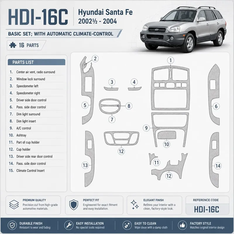 Hyundai Santa Fe 2002-2004 3D Cockpit Dekor Interieurleisten Set 16-teilig