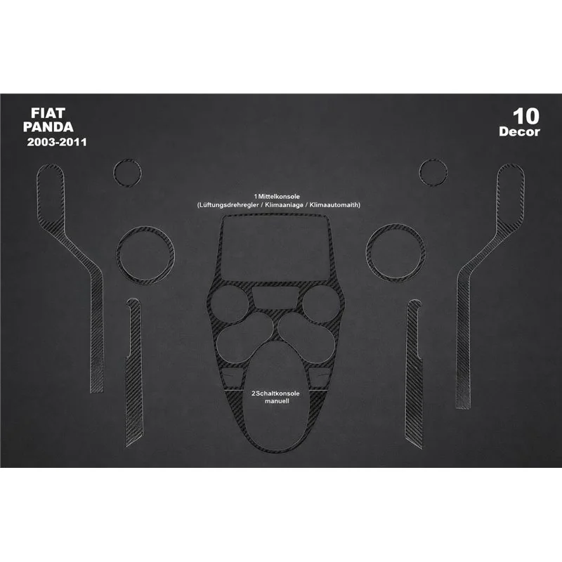 Fiat Panda 2003-2011 3D dashboard trim kit, 10 parts