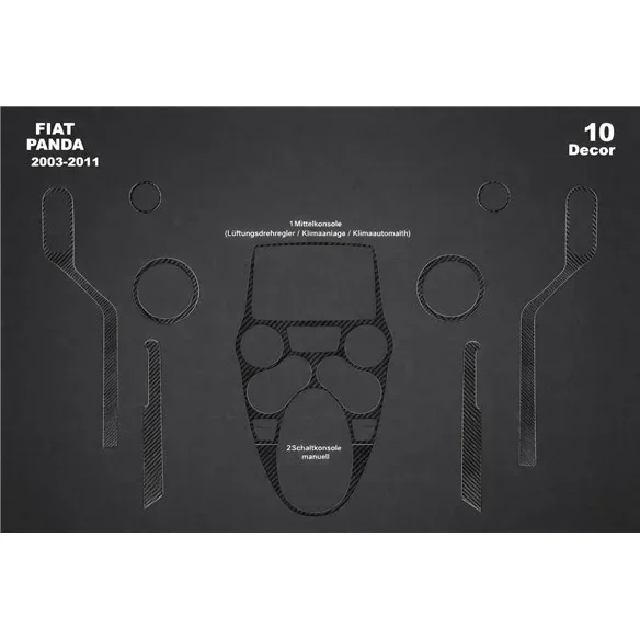 Fiat Panda 2003-2011 3D dashboard trim kit, 10 parts