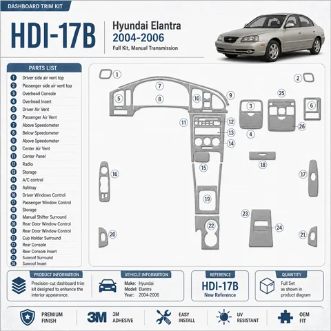 Hyundai Elantra 2004-2006 set completo; cambio manuale kit rivestimento cruscotto e interni 3D