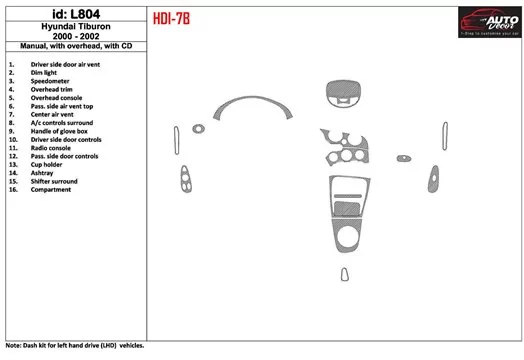 HYUNDAI Hyundai Tiburon 2000-2002 Manual Gearbox, With CD, 16 Parts set Interior BD Dash Trim Kit €51.99