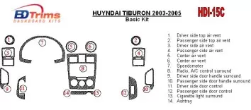 Hyundai Tiburon 2003-2005 Basic Set, 16 Parts set BD Interieur Dashboard Bekleding Volhouder