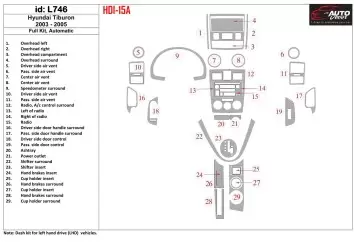 Hyundai Tiburon 2003-2005 Full Set, Automatic Gearbox Interior BD Dash Trim Kit