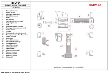 BMW 3 1994-1997 2 Doors, 25 Parts set Cruscotto BD Rivestimenti interni