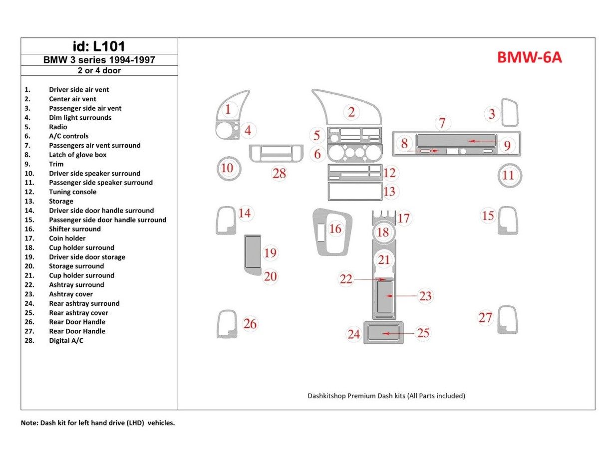 BMW 3 1994-1997 2 Doors, 25 Parts set Decor de carlinga su interior