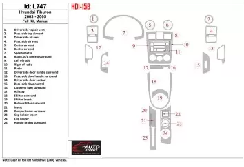 Hyundai Tiburon 2003-2005 Full Set, Manual Gearbox Interior BD Dash Trim Kit