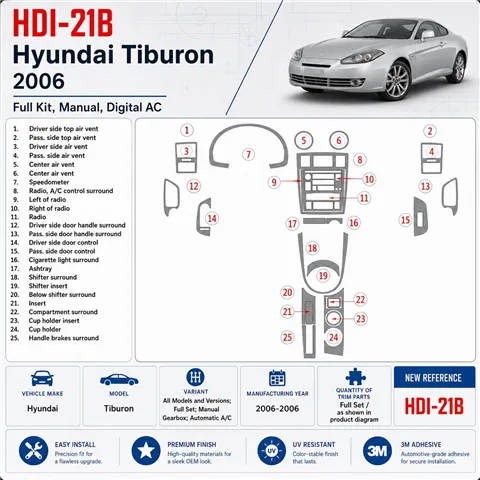 Hyundai Tiburon 2006-2006 juego completo, caja manual, Automatic AC kit de molduras interiores para salpicadero