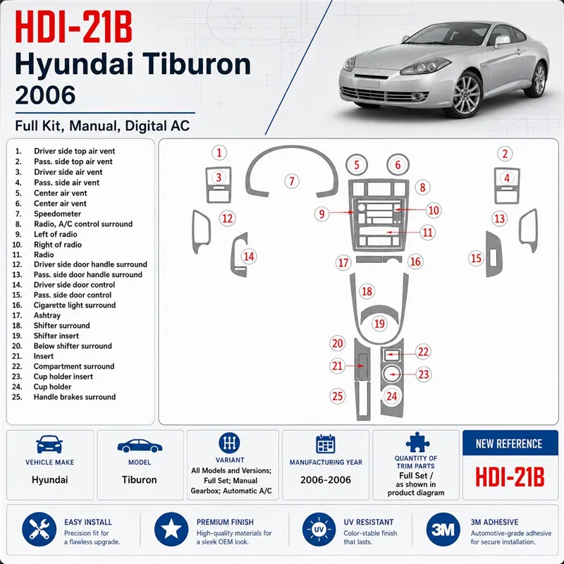 Hyundai Tiburon 2006-2006 Full Set, Manual Gearbox, Automatic AC interieur dashboard decoratieset dashboard decor