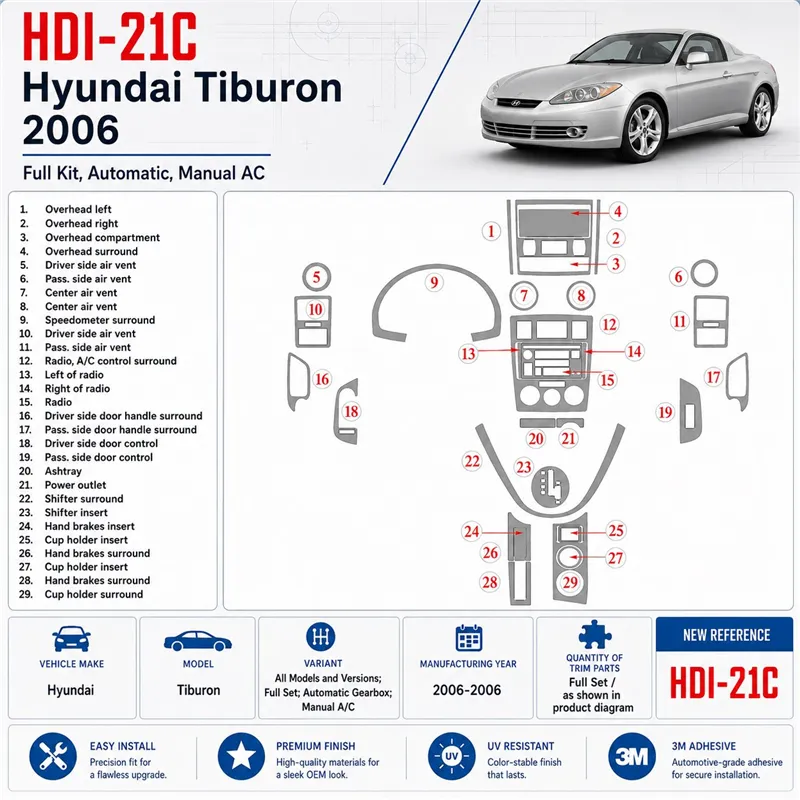 Hyundai Tiburon 2006-2006 juego completo, Auto, caja manual AC kit de molduras interiores para salpicadero