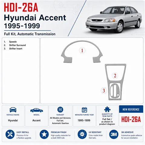 Hyundai Accent 1995-1999 Full Set, Automatic Gear Interior Dashboard Trim Kit Dash Trim Dekor